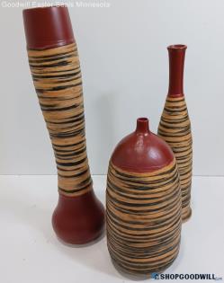 National Geographic Home Collection Tan/red Ceramic Vase Set Pickup Only