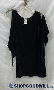 Chico's Women's Black Cinch Tie Short Sleeve Cold Shoulder Top sz XL/16