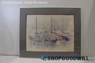 "Sleeping Boats" Bess Newhall Carter Signed Original Watercolor Framed Painting