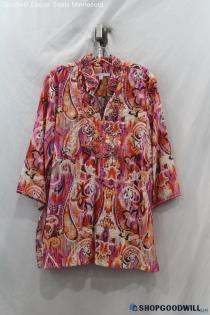 Chico's Women's Multicolored Patterned Sheer V-Neck Collared Blouse - Size 14