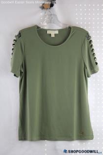 Michael Kors Women's Olive Green Sleeve Slit T-Shirt SZ M