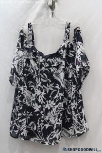 Lane Bryant Women's Blue & White Floral/Cold Shoulders T-shirt - Size 22