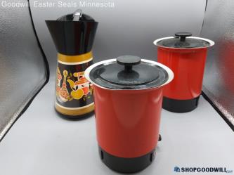 3pc West Bend + Thermo Serv Electric 36oz Instant Hot Pots And Insulated Server