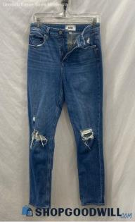 Paige Women's Blue Medium Washed Distressed Knee Slim Ankle Jeans - Size 26