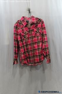 Women's Dungarees America Pink and White Striped Flannel T-shirt - Size XL