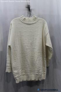 Beldoch Popper Womens White Knit Pattern Sweater Sz L