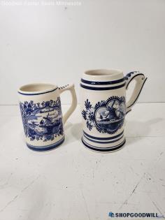 Delfts Blue Windmill Holland Hand Painted Blue & White Mug Made In Holland