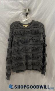 Michael Kors Women's Gray Eyelet Tassel Textured Knit Long Sleeve Shirt - Sz XS