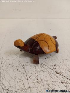 Brown Wood Hand Carved Miniature Turtle Collectible