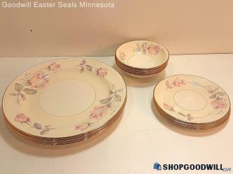 (B) 12pc Nautilus Eggshell Dinnerware Set Rose Pattern