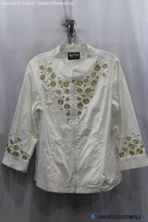 Bob Macke Womens White/Gold Ring Pattern Jacket Sz M