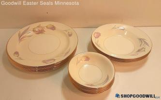 (B) 16pc Nautilus Eggshell Dinnerware Set Rose Pattern