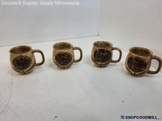 4 Unlabeled Brown Ceramic Identical Coffee Mugs