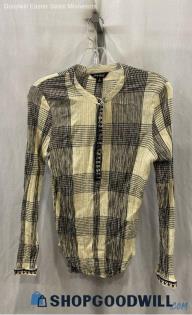 Lucky Brand Women's Yellow Button Up Plaid Blouse Sz S