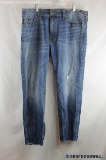 True Religion Women's Blue Distressed Zipper Ankle Skinny Jeans - Size 40