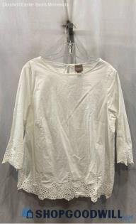 Chico's Women's White Eyelet Pullover Blouse - Sz L