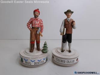 Schmid 2pc 'Paul Bunyan' & Ichabod Crane' Musical Porcelain Figurines