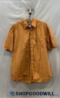 Columbia Men's Orange/Brown Plaid Drop Shoulder Button Up Shirt - Sz L