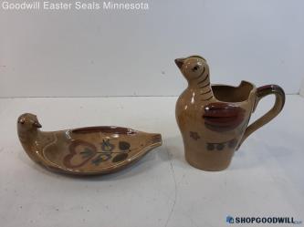 Cleminsons Ceramic 2 Piece Bird Themed Serving Tray & Pitcher