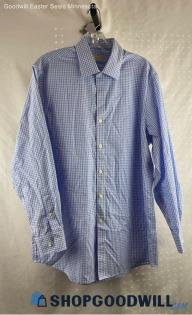 Michael Kors Men's Blue/White Grid Pattern Button Up Dress Shirt - Sz L 16/32/33