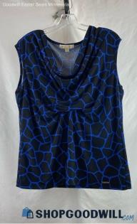 Michael Kors Women's Black/Blue Crackled Pattern Front Twist Blouse sz 1X