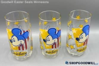 3pc Disney Micky Mouse Stars And Stripes 6" Drinking Glasses Tumblers