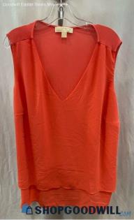 Michael Kors Women's Red / Orange Coral V-Neck T-shirt - Sz XXL