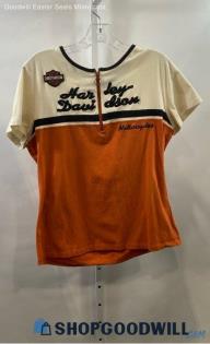 Harley Davidson Women's White/Orange 1/4 Zip T-Shirt Sz XL