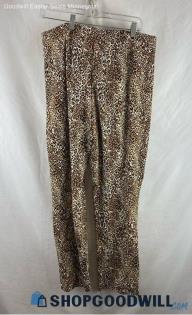 Chico's Women's Tan/Black Animal Print Patterned Pull On Wide Leg Pants - Sz 12