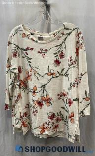 Chico's Women's White and Red Floral T-shirt - Sz 29