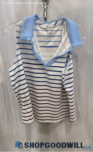 Vintage / Retro Style Chico's Women's Blue and White Striped Tank Top - Sz 2