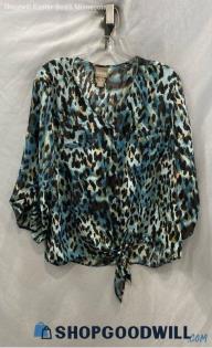 Chico's Women's Teal/Black Animal Print Patterned V-Neck Loose Tank Top - Sz XL