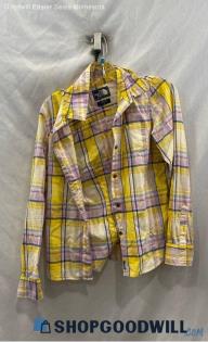 The North Face Women's Yellow/Pink Plaid Long Sleeve Button Up Flannel - Sz S