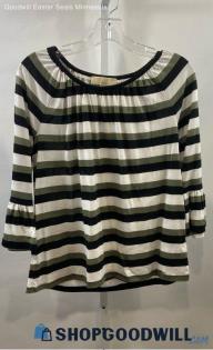 Michael Kors Women's Green Stripe Blouse Sz S