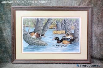 The Standoff Thomas Gross Signed Wood Duck Wildlife Bird 203/680 Print Frame PUO