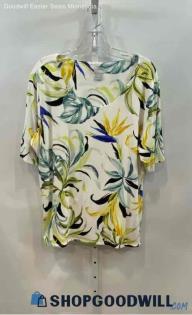 Chico's Women's White/Yellow Floral Print T-shirt - Sz XL