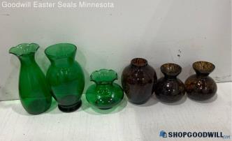 Green & Brown Anchor Hocking Glass Vases