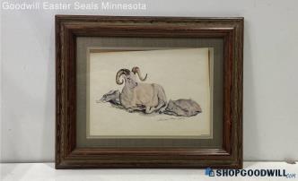 Ram Matted & Framed Shannon Chase Poole Signed Framed 1980 Reprod Print