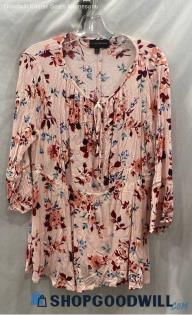 Lane Bryant Women's Pink Floral Print Tie Blouse - Sz 14