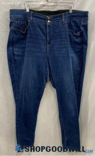 Lane Bryant Women's Blue Dark Washed Ankle Elastic Waistband Jeans - Sz 20