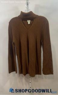 Chico's Women's Turtleneck Brown Ribbed Sweater - Sz XS