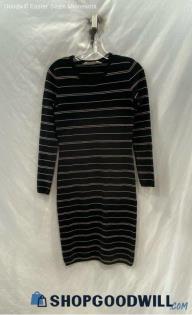 Athleta Women's Black/White Striped Long Sleeve Casual Dress - Sz XS