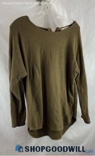 Michael Kors Women's Olive Green Knit Back Zip Lightweight Sweater - Sz L