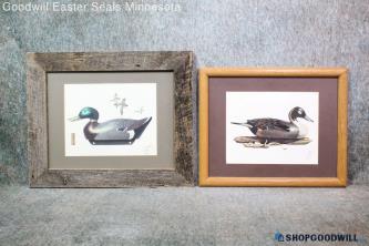 2 Leonard Fisher Facsimile Signed Duck Decoys Bullet 17"x14" 15"x12" Print PUO