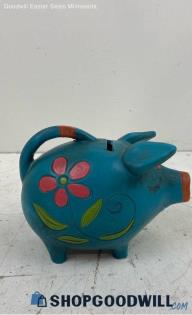 Vintabe Blue With Pink /Flower Plaster Piggy Bank