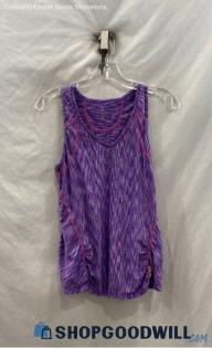 Athleta Women's Purple Patterned Pink Stitched Tank Top - Sz M