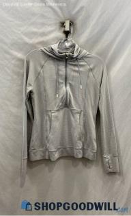 Athleta Women's Gray/White Striped Full Zip Lightweight Hooded Sweatshirt sz XS