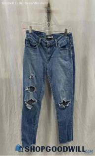 Levi's Women's Blue Wash Ripped Straight Leg Jean - Sz 28