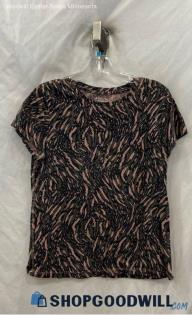 Athleta Women's Taupe/Pink Patterned T-shirt - Sz M