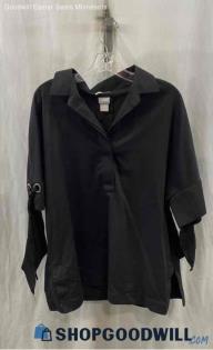 Chico's Women's Black Half Button Long Sleeve Shirt - Sz XL